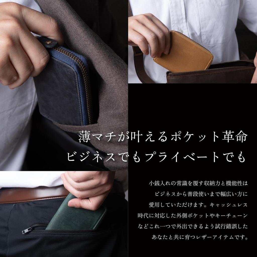 Coin Purse Leather Zipper Small Compact Coin Case Brand Men's 30's 40's 50's (Navy)