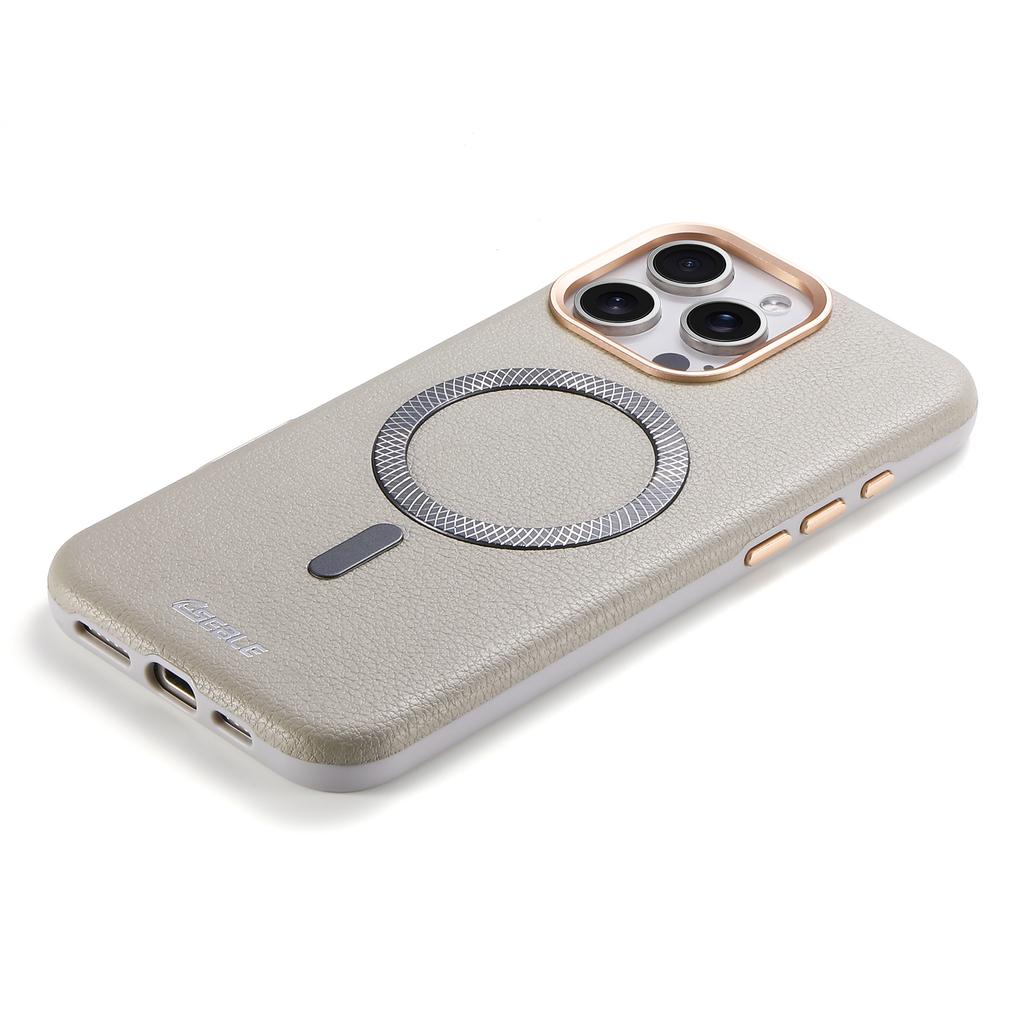 Luksusowe Biznesowe Magnetyczne Etui ze Skóry Wzór Liczi Dla iPhone 17 16 15 14 13 Pro Max 17Pro 17Air Metalowy Przycisk Obiektywu Pokrowiec Ochronny