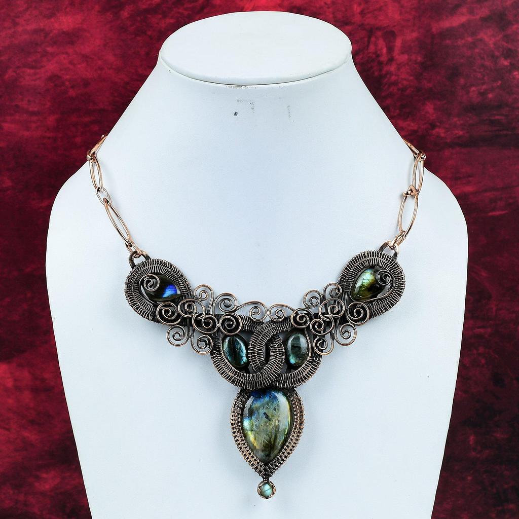Labradorite Necklace Copper Wire Wrapped Necklace Adjustable Chain Necklace Copper Jewelry Handmade Real Gemstone Necklace Wire Wrap Jewelry