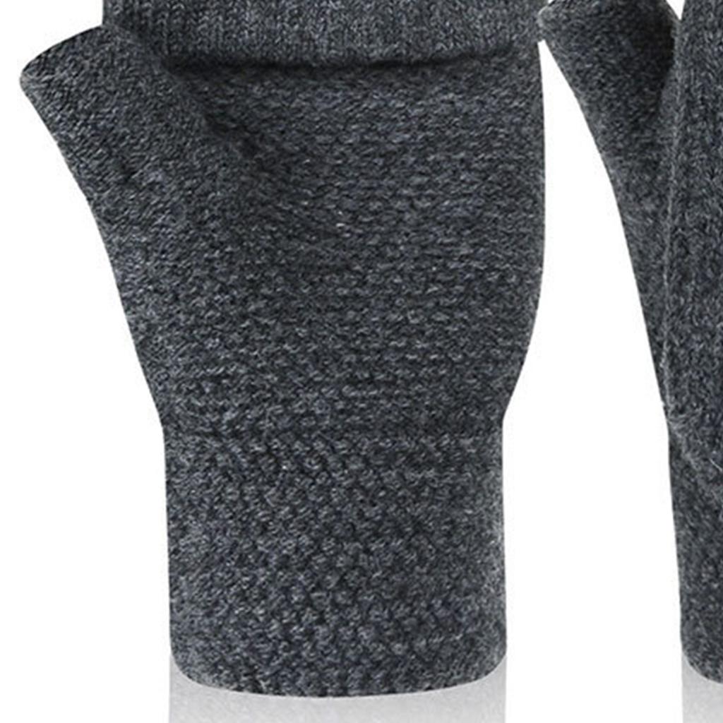 1 Pair Flip Fingerless Gloves Men Winter Soft Thick Warm Convertible Mittens for Typing Running