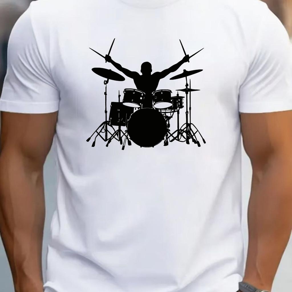 Men's Teens Music Themed Cotton T-Shirt Drum Print Short Sleeve Round Neck Casual Summer Top Breathable