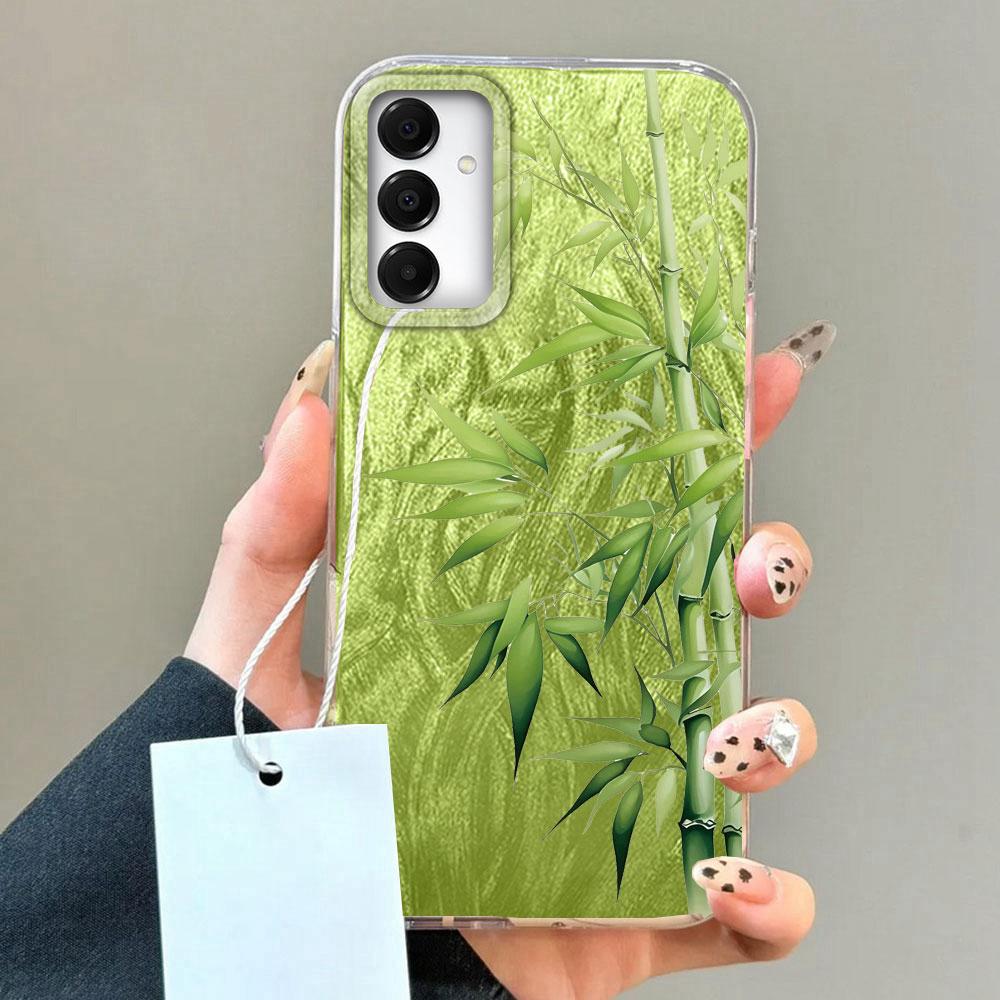 Green Bamboo Flower Camlet Texture Phone Case for Samsung Galaxy A55 A56 A36 A26 A16 A53 A06 A14 A24 A34 A54 A15 A25 A35 Cover