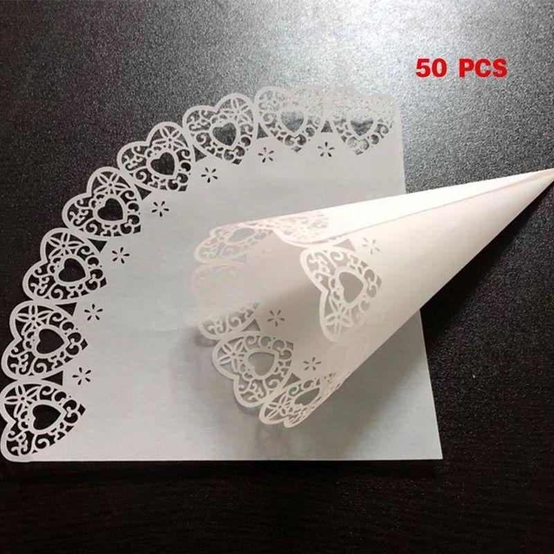 

50pcs Laser Cut Love Heart Lace Laying Candy Wedding Party Favors Confetti Cones,confetti cones wedding confetti cones assembled білий