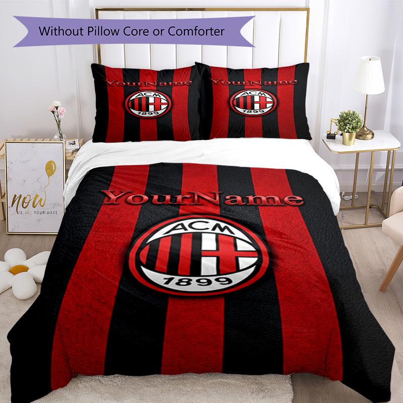 Ac Milan Personalizza il tuo nome Set Biancheria da Letto Copripiumino Traspirante con Federe Decorazione per la Casa Regalo di Compleanno
