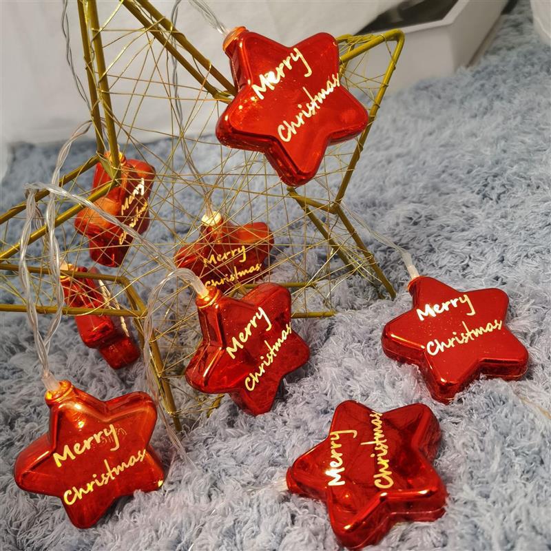 LED Electroplated Snowflake & Star String Lights - Christmas Atmosphere Flashing Fairy Tinsel Ball Decor