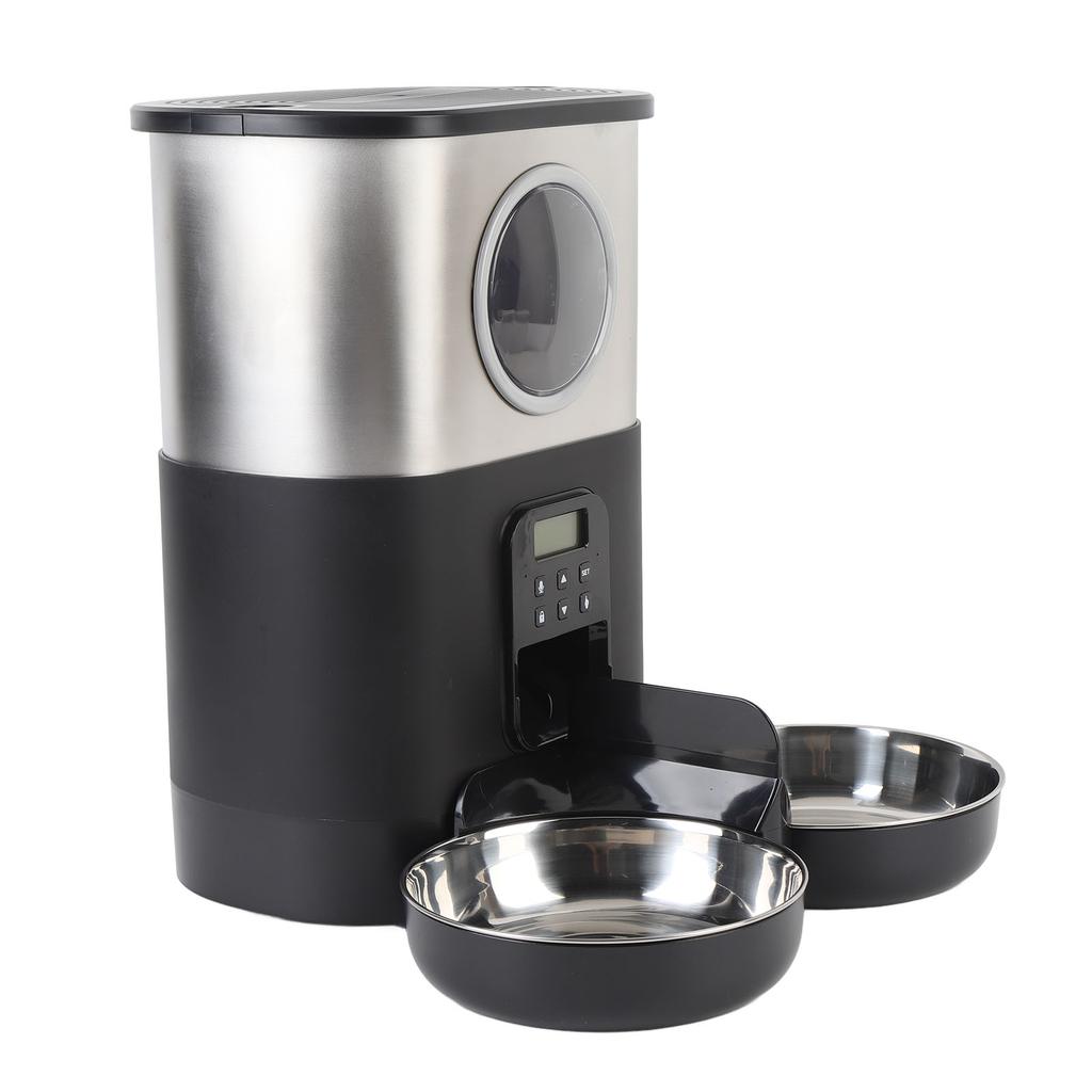 Automatic Cat Feeders for Two Cats 5L Capacity Visable Window Quantitative Feeding Stainless Steel 2 Bowls Timed Pet Food Dispenser