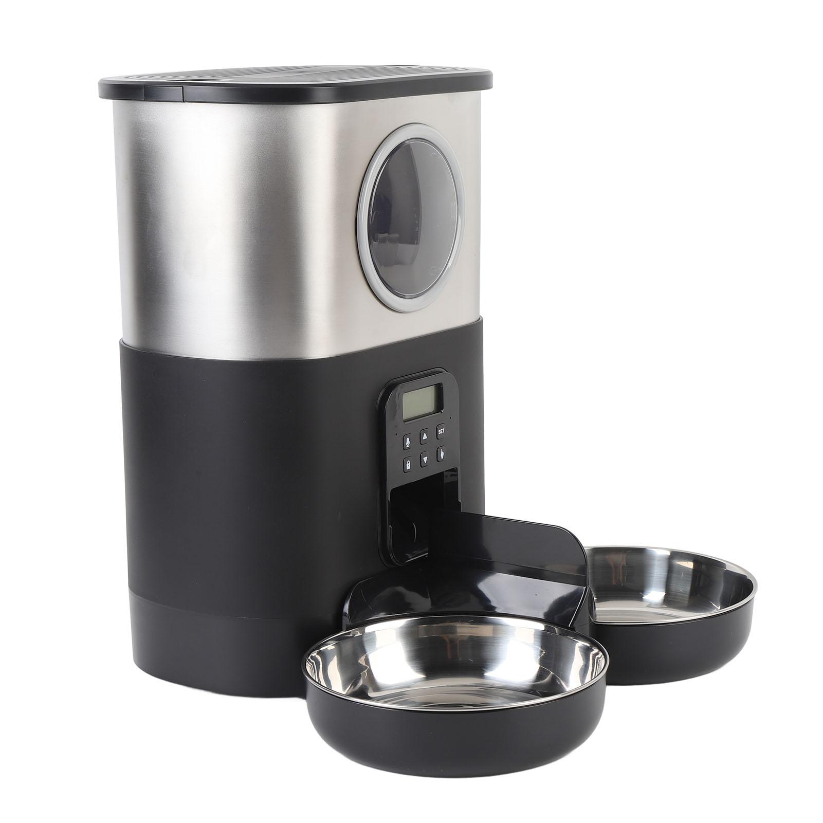 

Automatic Cat Feeders for Two Cats 5L Capacity Visable Window Quantitative Feeding Stainless Steel 2 Bowls Timed Pet Food Dispenser