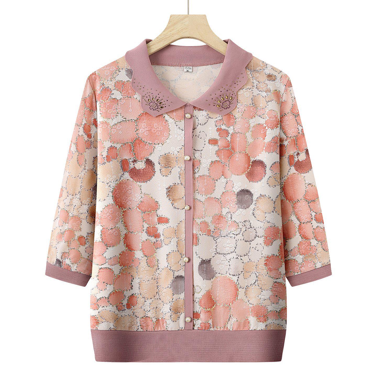 

Stylish Summer Ice Silk T-Shirt Set for Middle-Aged and Elderly Women 4XL (130-145 jin)
