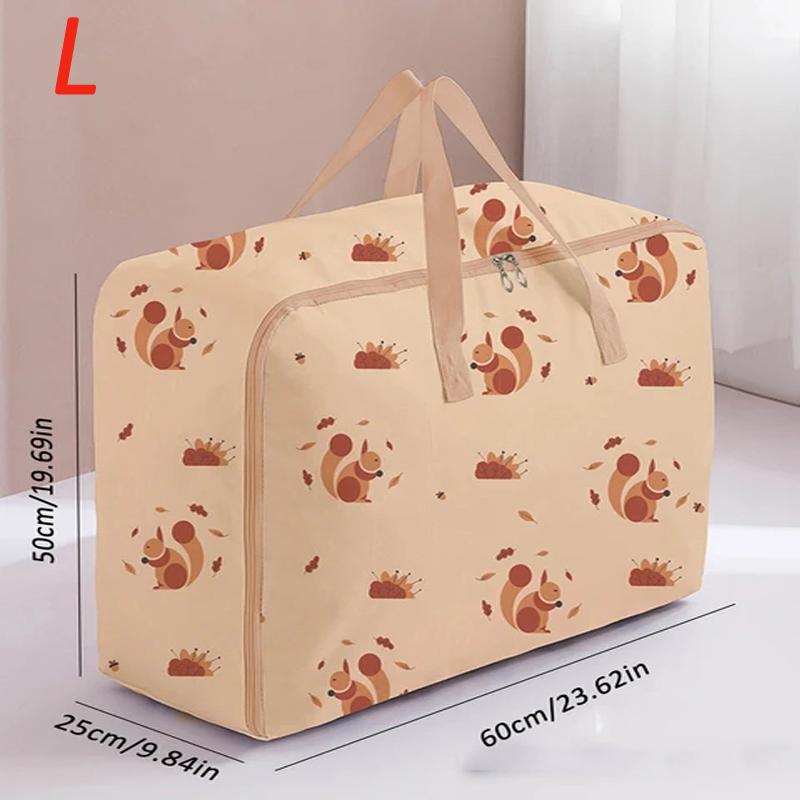 Foldable Quilt Organizer Storage Bag with Zipper Closet Clothes Luggage Moisture-Proof  Bag New Brown Leaf Squirrel Pattern Cotton Quilt Storage Bag