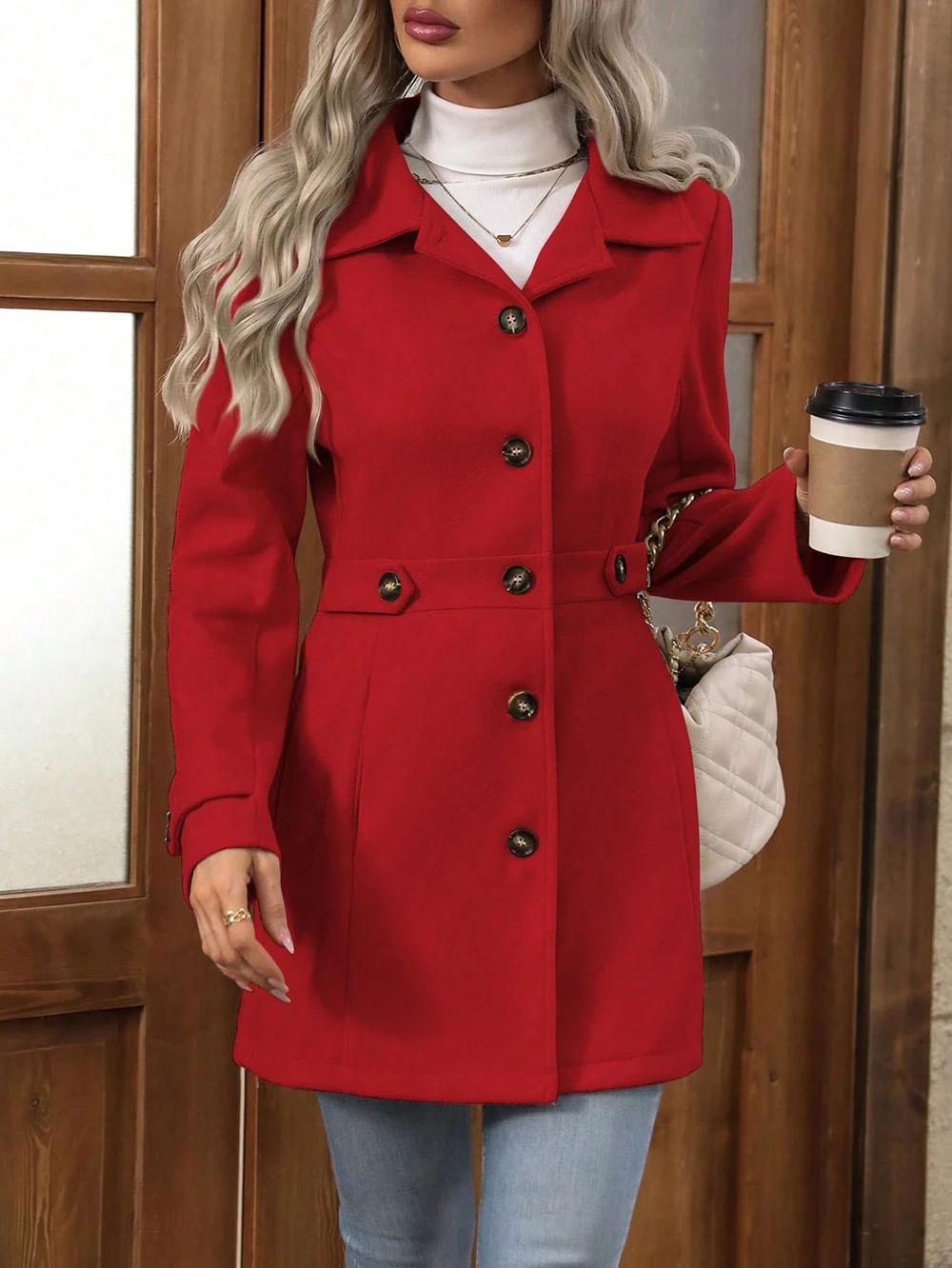 Women s Mid-Length Trench Coat In Beige, Khaki, Red, and Black - Classic Double-Breasted Casual Outerwear S