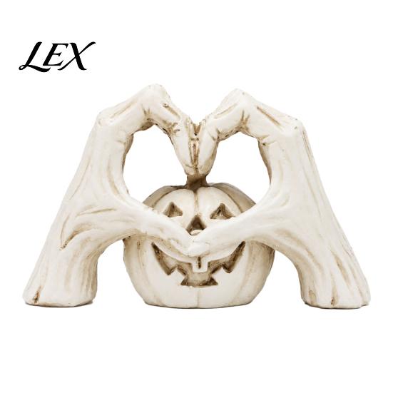Dark Style Tabletop Sculpture Gothic Skeleton Heart Hand Sculpture, Spooky Halloween Resin Abstract Pumpkin Statue, Creative Tricky Desktop