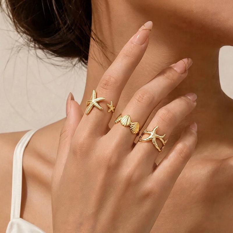 Starfish Shell Open Ring: Elegant Beach-Inspired Luxury Design