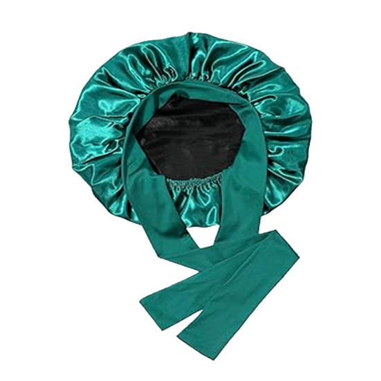 Double Layer Satin Sleeping Cap Solid Color Women Braids Long Curly Hair Night Sleep Cap Large Round Silk Hair Bonnet with Tie Band