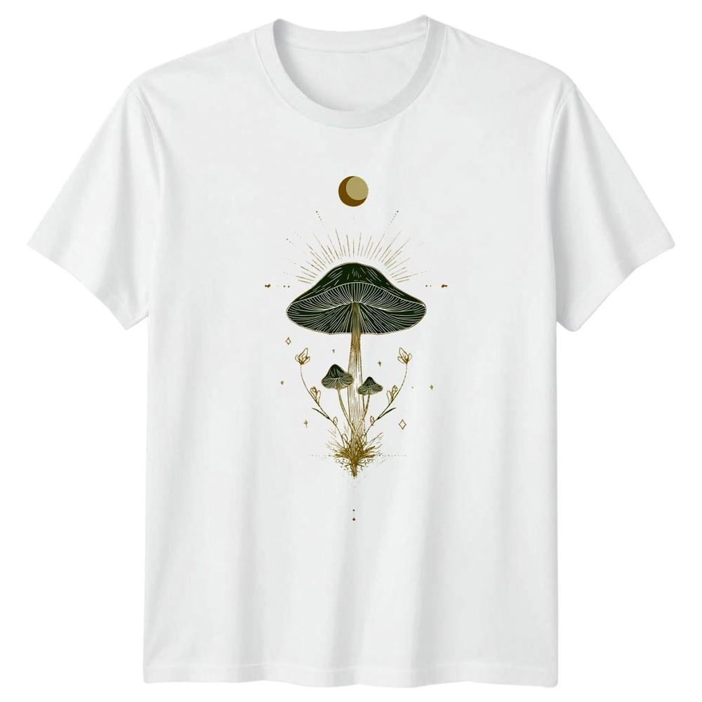 Mystical Mushroom Moon Celestial Art Unisexs TShirt Witchy Boho Fungi Botany S