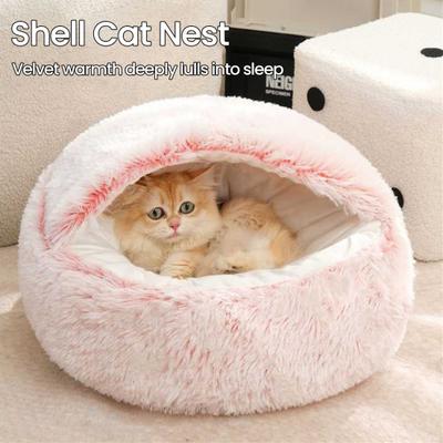 Cat Nest Bed Fuzzy Covered Cat Cave Bed Warm Fluffy Pet Bed with Anti-Slip Bottom Puppy Calming Bed for Small Dogs Cats