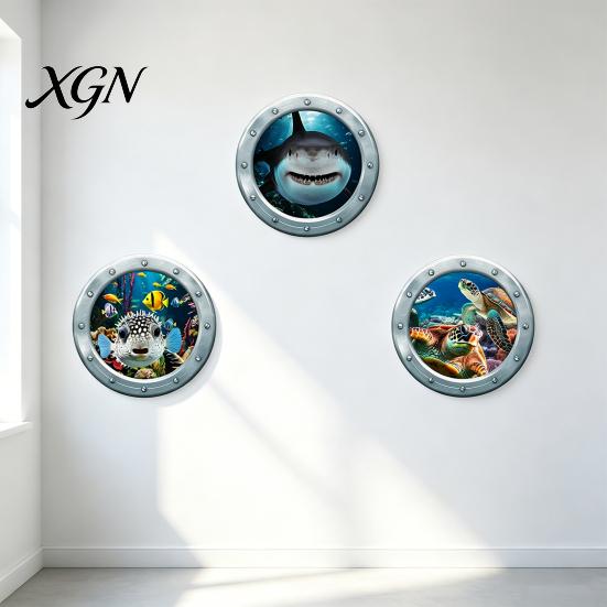 Bathroom Wall Decor for Kids 3Pcs Underwater World Sticker, Ocean Animals Decals, Peel And Stick Vinyl Fantasy Bubble Accents Stickers, 3D