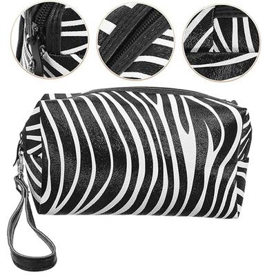 Zebra Print Cosmetic Bag, 19.5 X 10.5 Cm, Durable and Stylish Makeup Bag with Zipper Closure