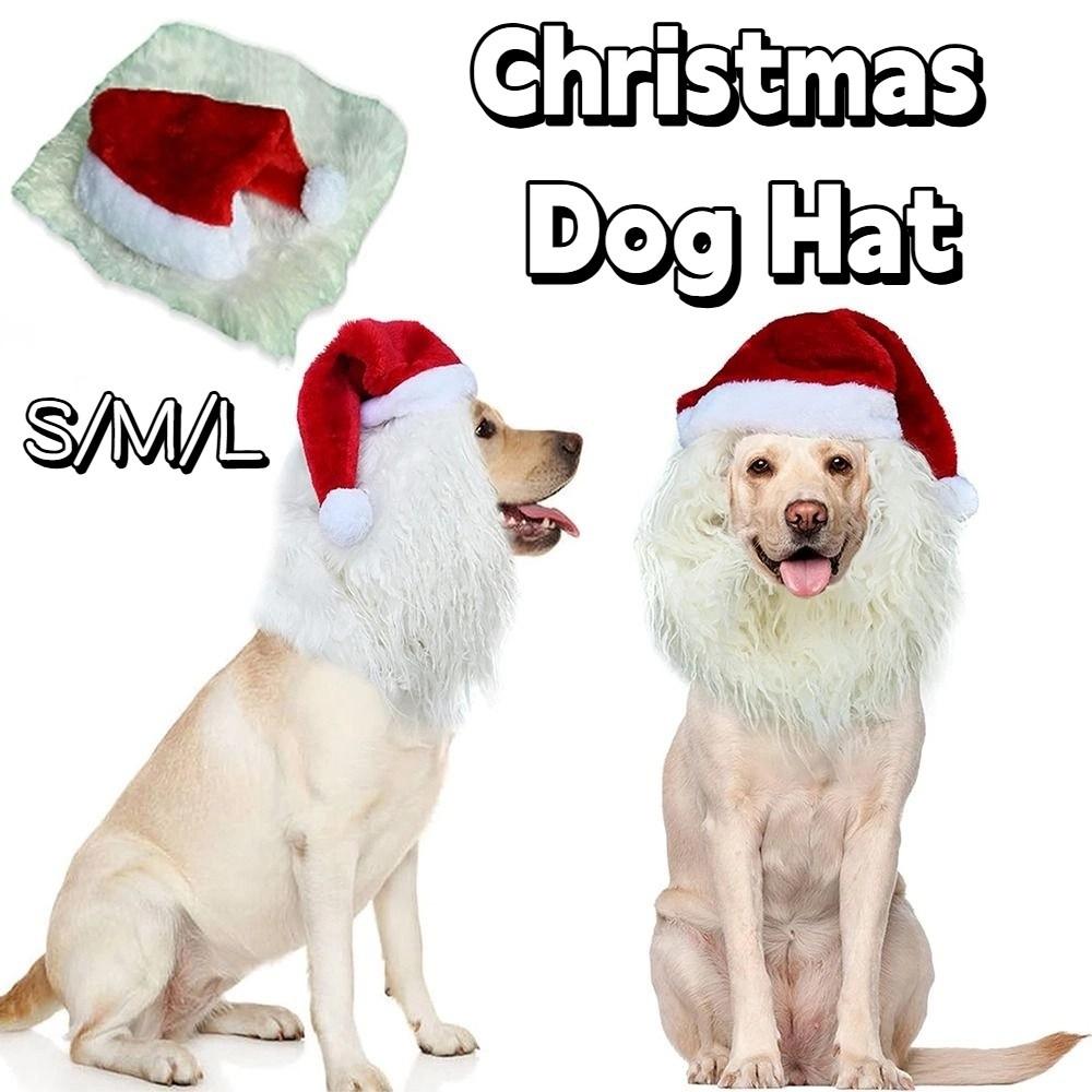 Creative Santa Dog Cat Costume Funny Furry Pet Wig Santa Claus Hat for Dog with White Beard Cute Christmas Dog Hat Pet Accessory
