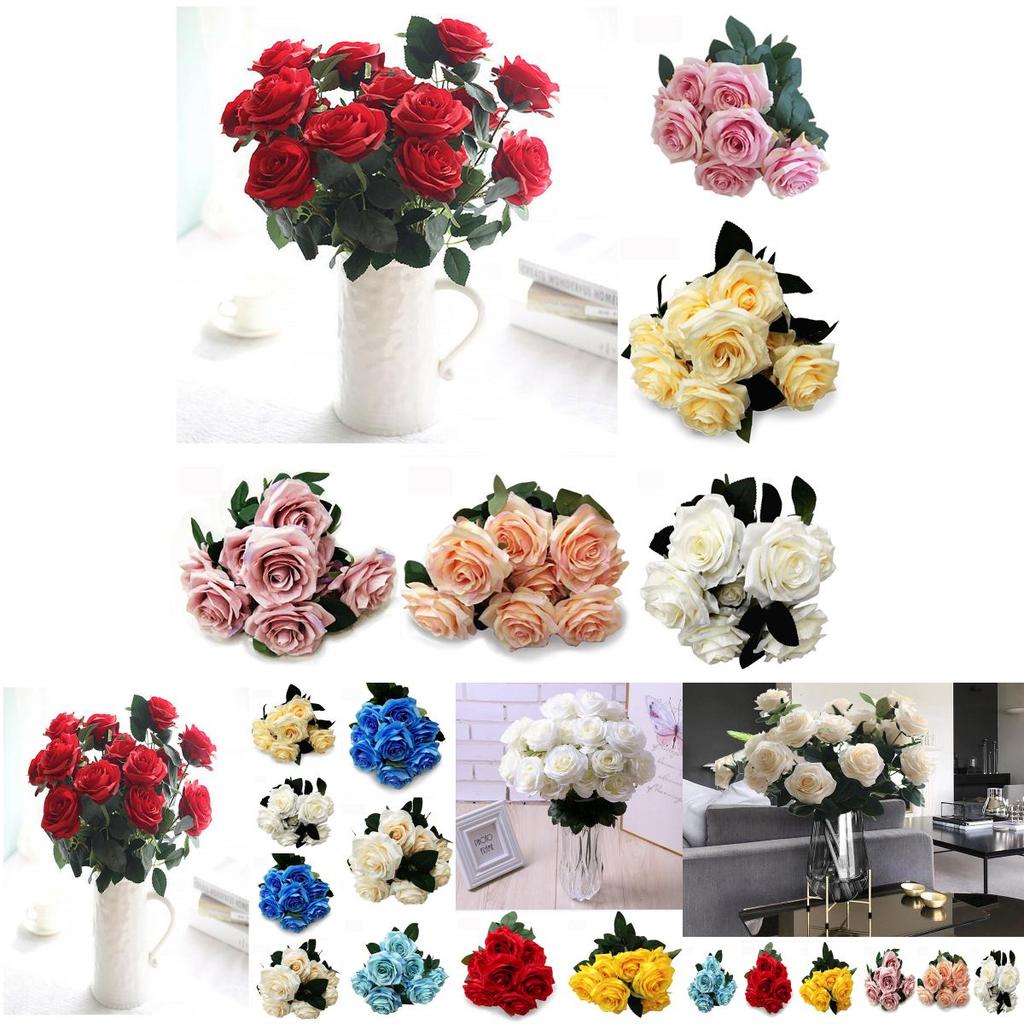 Luxurious 10 Heads Silk Rose Artificial Flowers For Sophisticated Home And Wedding Decor