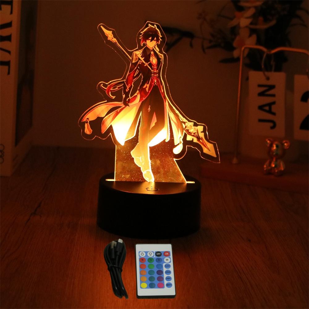Genshin Impact 3D Lamp LED Night Light Anime Figures Zhongli Raiden Shogun Remote RGB Dream Colors Kids Bedroom Home Decor Gifts
