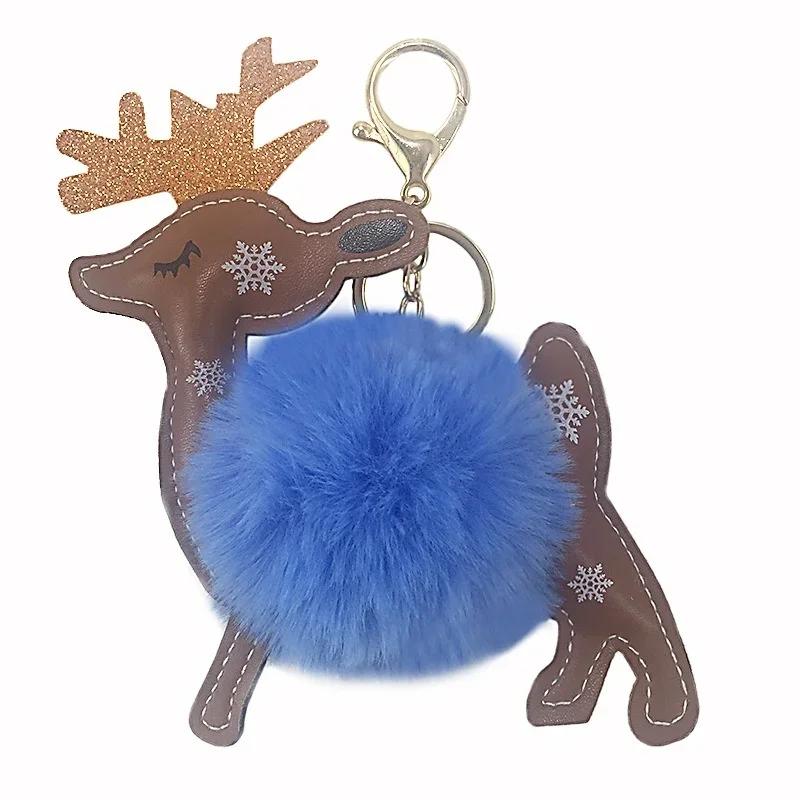 New Faux Rabbit Fur Fashion Jewelry Deer Key Ring Car Bag Pendant Key Buckle Reindeer Keychain
