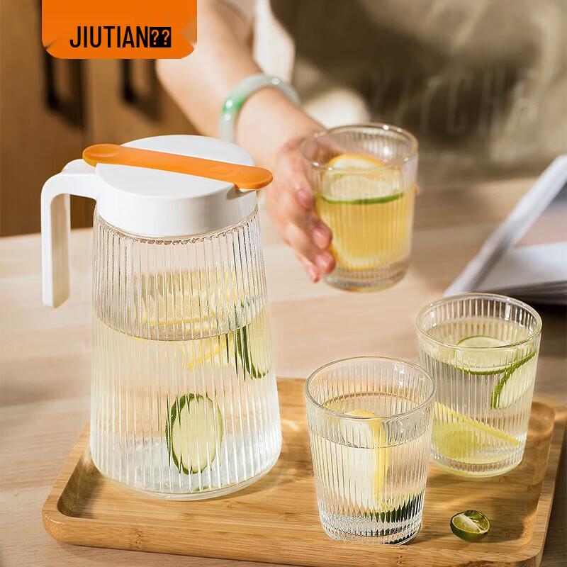 Jiu Tian Vertical Stripe Glass Cold Water Pitcher Set