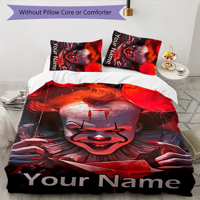 3pcs Pennywise2 Cover Set - Personalized Name, HD Printed Bedding with 1 Cover and 2 Pillowcases - Perfect for Home Decor, Easy Care