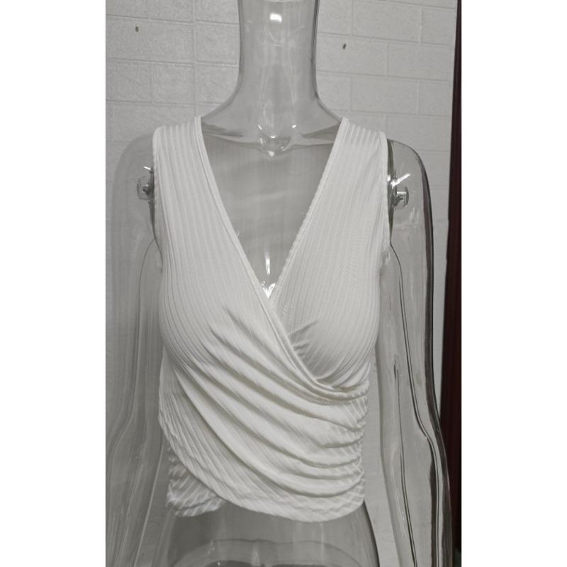 Women Sexy Cross Wrap Ruched Solid Crop Tank Top Slim Fit