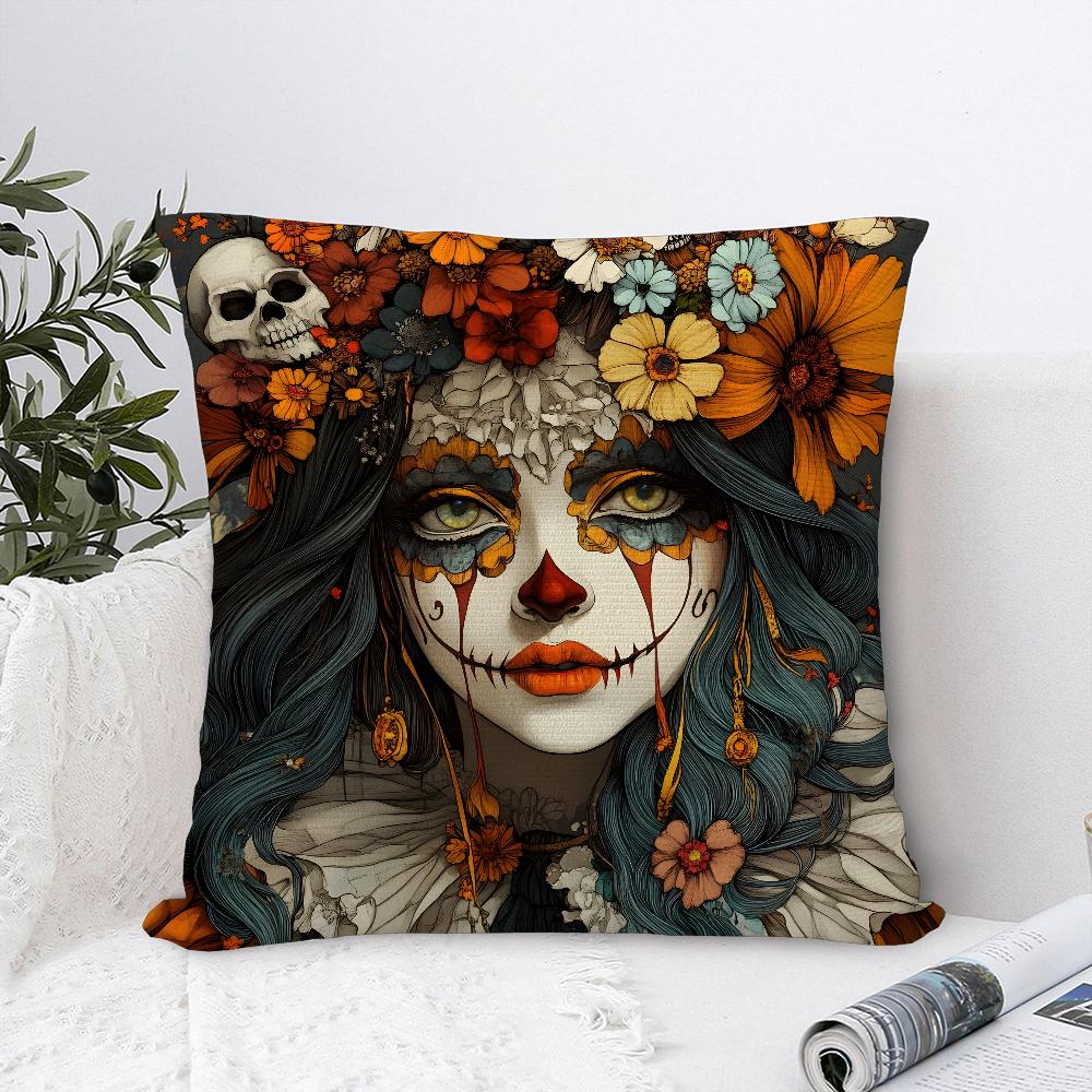 Sugar Skull Girl Pillow Case Plush Fabric Soft Pillowcase Double Sided Print Sofa Cushion Cover Throw Pillow Cover