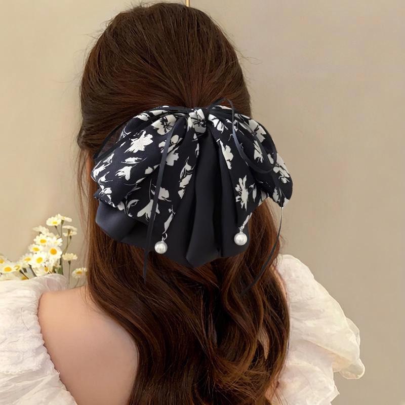 Handmade Chiffon Floral Bow Ponytail Clip for Voluminous Hair
