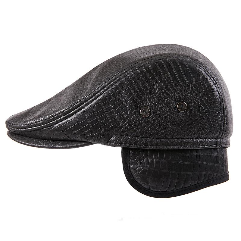 100% Genuine Leather Beret for Men - Middle-Aged Elderly Autumn Winter Retro Driver Cap Vintage Fashion Warm Duckbill Hat