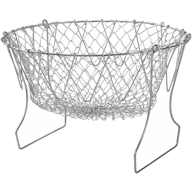 Foldable Fry Basket Multifunction Steam Rinse Strain Drainer Basket Mesh Basket Strainer Vegetable Washer Basket Kitchen Gadget