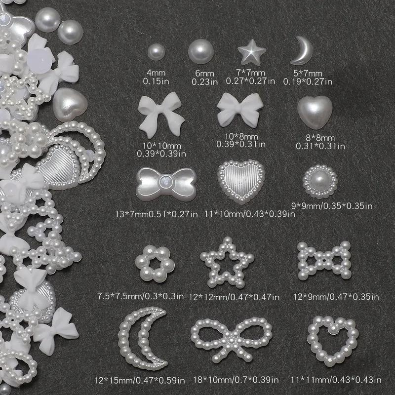1 Box Nail Accessories 3d Nail Charm Resin Love Bow Pentagram Nail Accessories Mixed Pink White Resin Hollow Pearl for Manicure