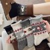 Autumn & Winter Thick Warm Korean-Style Fair Isle Mid-Calf Women's Socks with Rolled Cuff.