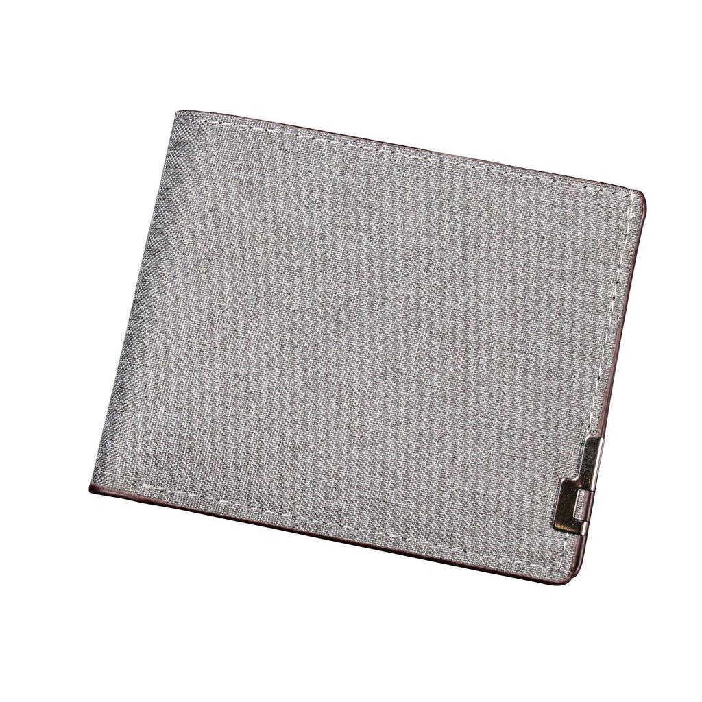 Men's Classic PU Wallet with Photo Frame, Bill Compartment & Card Slots - Short Horizontal Denim Texture