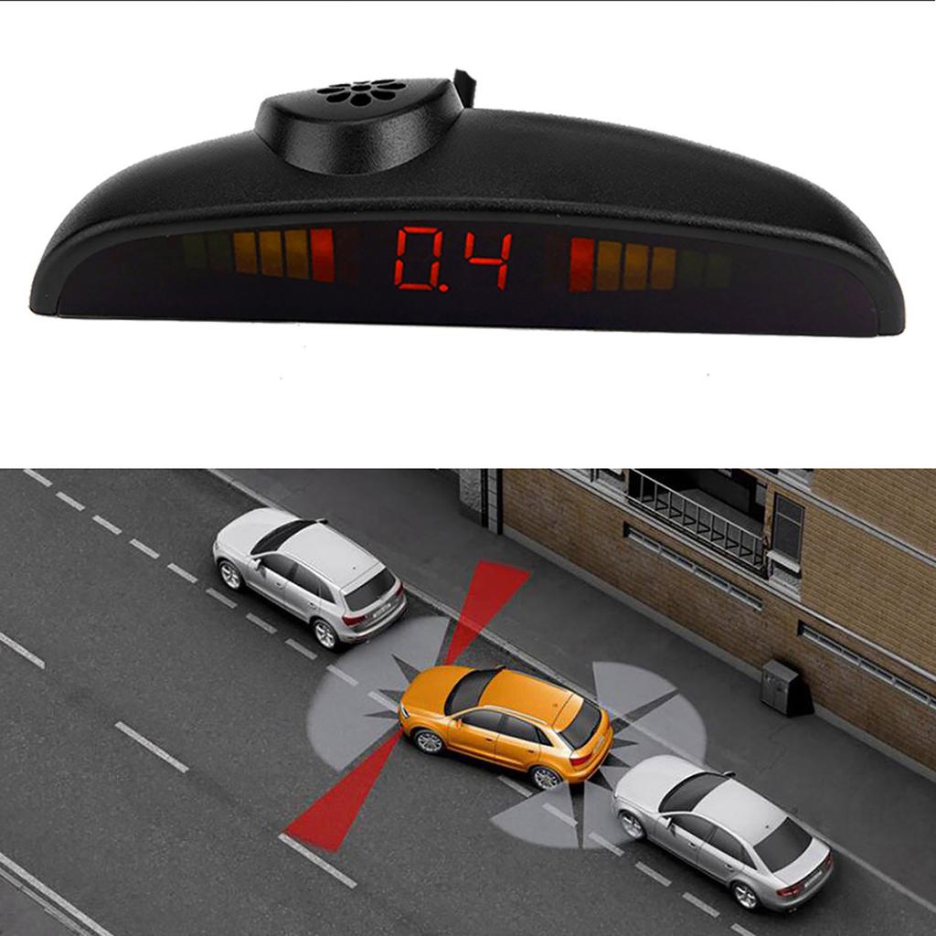 Car English Voice Broa ast Reverse Backup Parking Detector System with 4 Radar Sensor Black