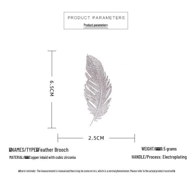 2026 Korean Style Zirconia Feather Brooch for Women, Qipao Pin, Shawl Buckle Accessory