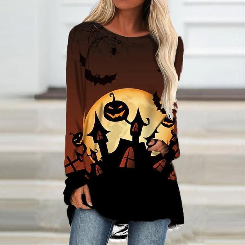 Round Neck 3D Ethnic Style Printed Top Fashionable Casual Long Sleeved Women's T-shirts