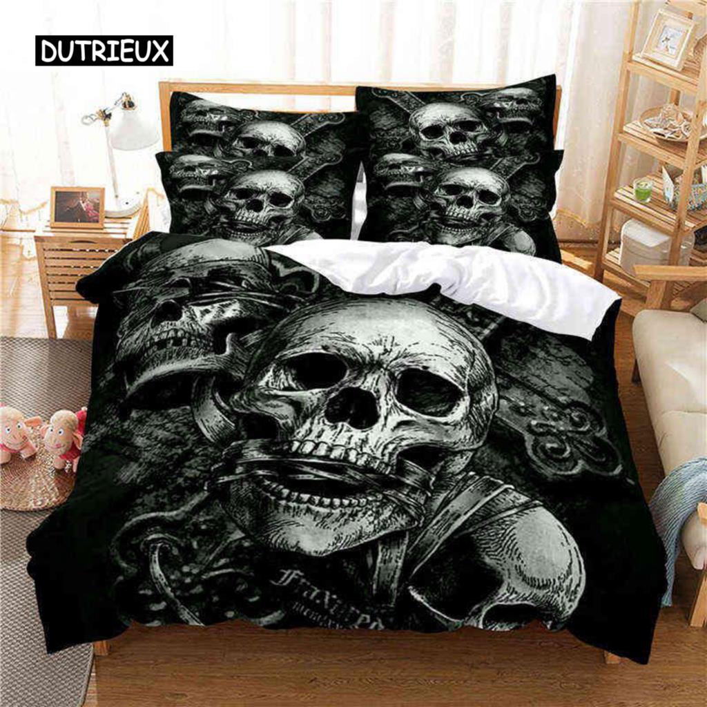 Skalle Dynetrekksett Twin Size Mikrofiber Oransje Ildskalle Sengetøy Barn Gutter 3D Skalle Design Mykt Komfortabelt Dundyne Trekk