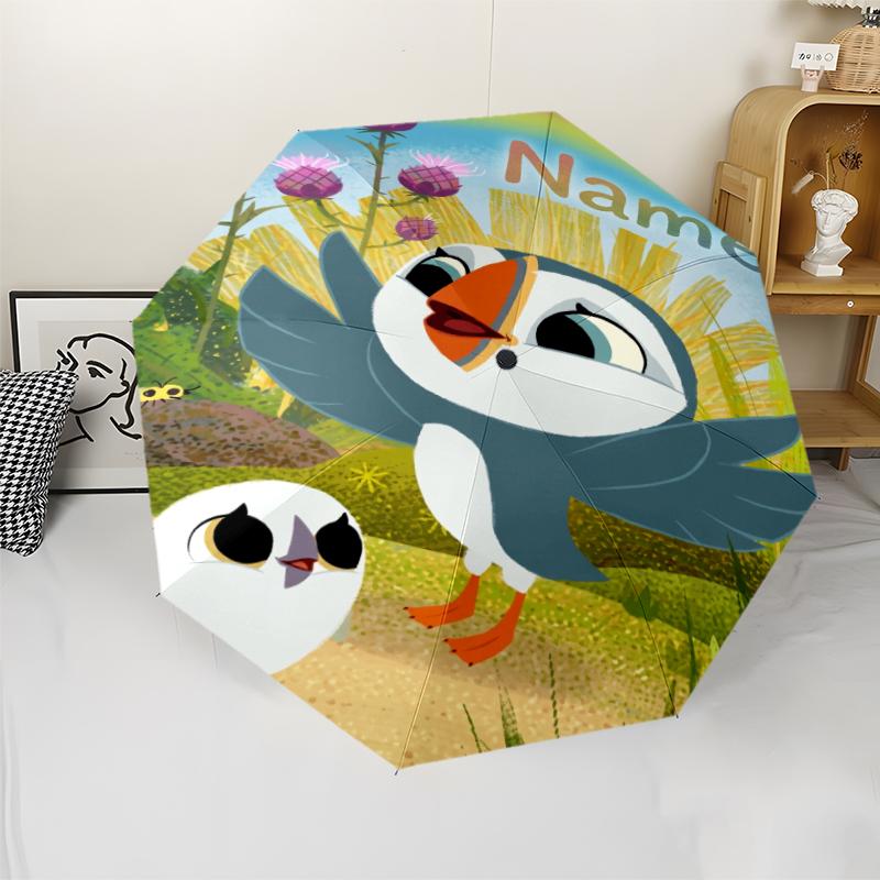 Custom Name Puffin Rock Theme Automatic Umbrella, Lightweight & Portable, 8 Rib, Perfect for Outdoor Travel, Birthdays, Christmas, Gifts.