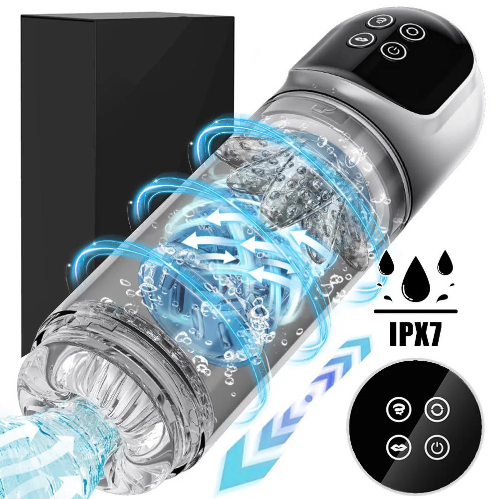 Automatic Telescopic Male Masturbator 7 Sucking Rotating Licking Mode LCD Vacuum Penis Pump Water SPA Pocket Pussy Adult Sex Toy