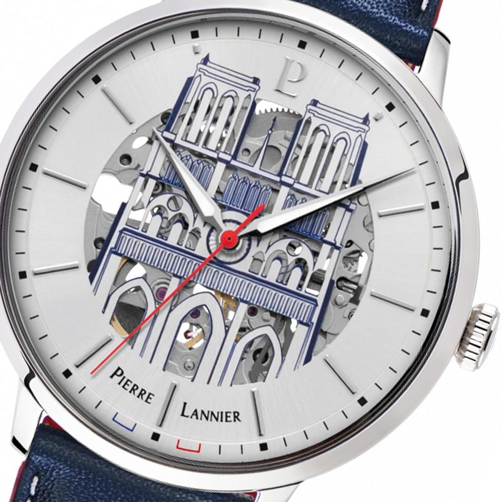 Automatic Watch Brand Skeleton Notre Dame Leather Strap Tricolor Cool Button Analog Waterproof Imported [Pierre Lanier] Men's [Regular Product]