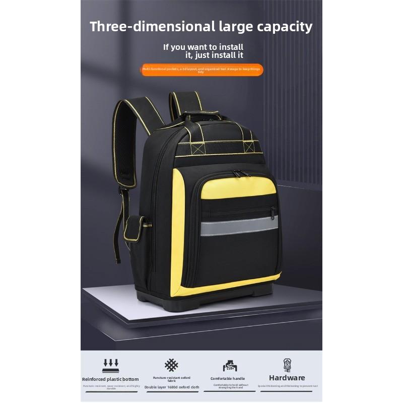 New Large Capacity Tool Backpack Waterproof Wear-resistant Heavy Duty Tool Organizer Thickened with Hard Bottom Toolkit