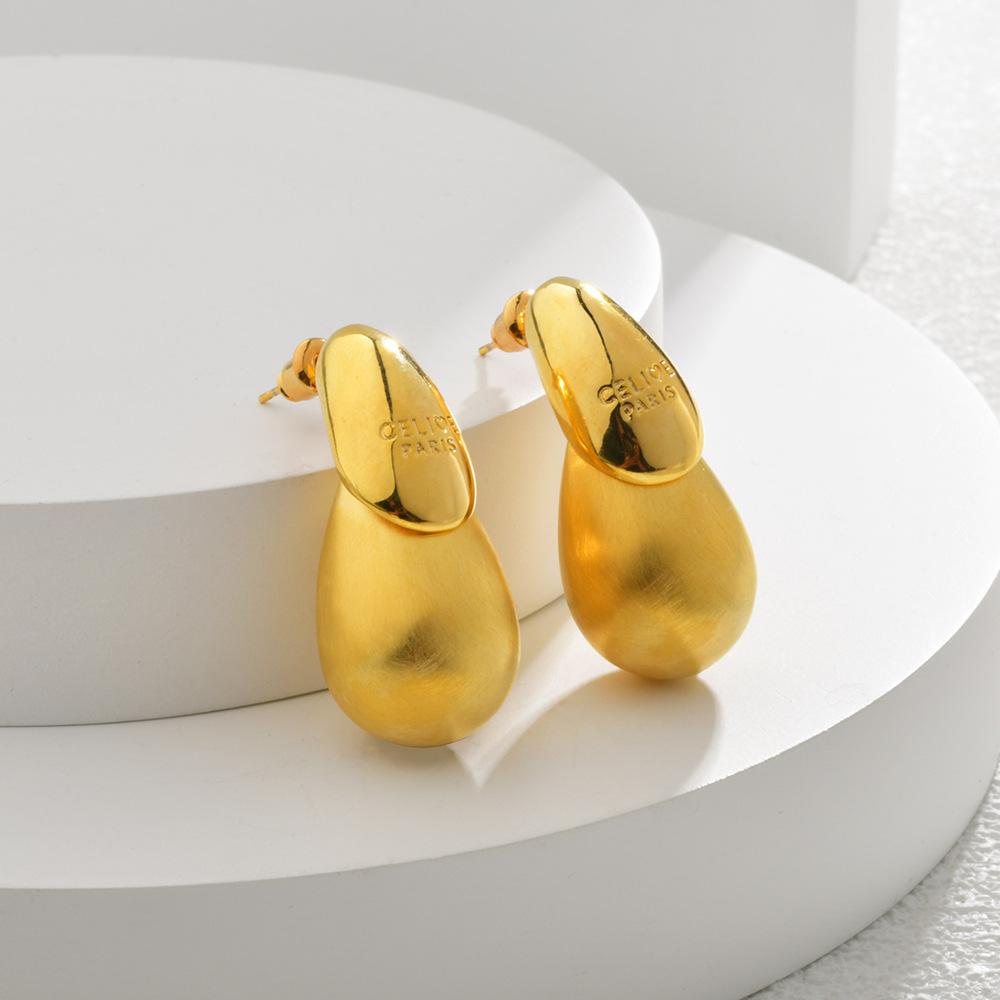 New Water Drop Stud Earrings For Women Vintage Dome Copper Gold Plated Ceramic Metal Women'S Earring Teardrop Ear Cuff Girl