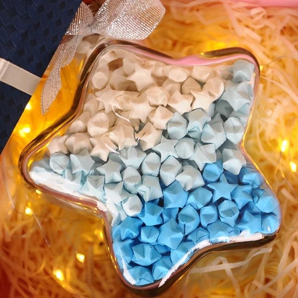Paper Star Five Pointed Star Bottle Gift Box Kawaii DIY Origami Stars Paper Strips Gradient Blue Decorative Paper