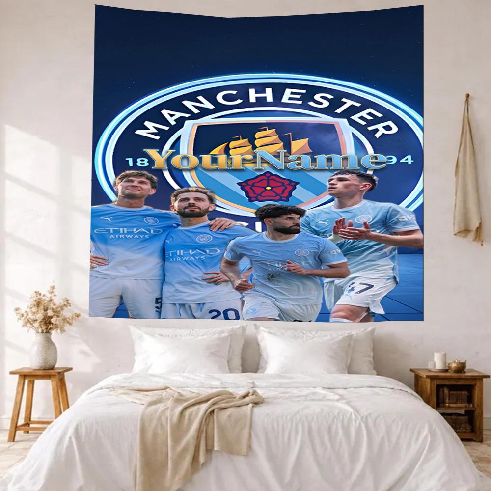 Manchester City Brugerdefineret Dit Navn Vægdekoration Vægtæppe Kunst Til Kæledyrs Mindesmærke Fødselsdag Bryllupsfest Baggrund Familiegave