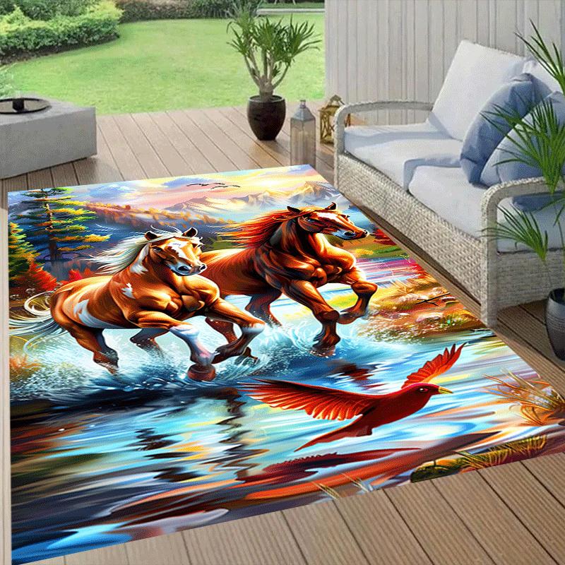 1pc Running Horse Print, Design Indoor Area Rug - Soft, Anti-Slip, and Durable Gaming Room Decor for Bedroom, Living Room