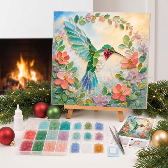 Cozy Holiday Afternoon Activities Christmas Lighthouse Mosaic Art Kit for Adults, DIY Coastal Craft with Acrylic Tiles Colorful Pieces, Decoration
