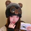 Cute glasses cat ears bear ears plush pullover hat women's new thickened warm face small knitted wool hat