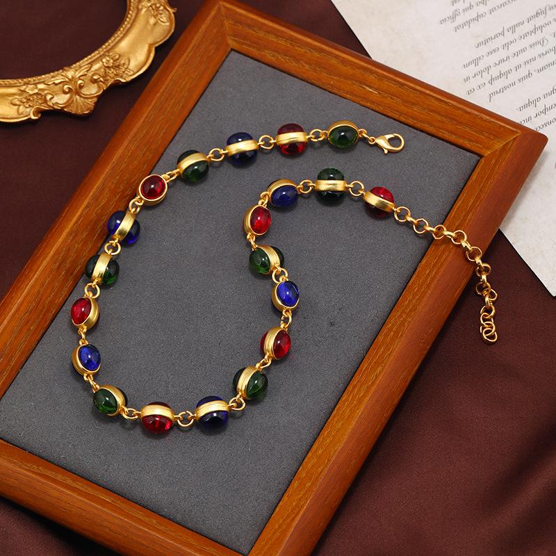 Medieval Vintage Retro Glazed Necklace Color Niche Design High Sense Female Court Temperament Collarbone Chain